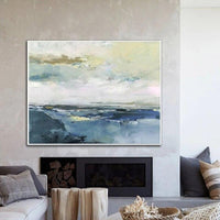 Coastal Landscape Hand Painted Abstract Canvas Oil Painting Blue Gray Painting Abstract