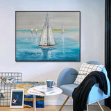 Hand Painted Oil Painting Sail Boat Canvas Seascape for Livingroom Wall