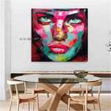 Modern Francoise Nielly Style Knife Abstract Portrait Face Hand Painted On Canvas Figures