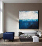 Hand Painted Canvas Abstract Art Blue and White Oil Painting Abstract Modern Minimalist