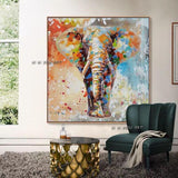 Hand Painted Abstract Wall Art Elephant Minimalist Decorative Modern On Canvas