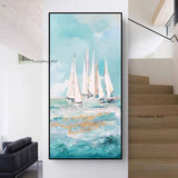 Handpainted Oil Painting On Canvas Blue Sea Boat Oil Painting Abstract Modern Canvas Wall Art Decor