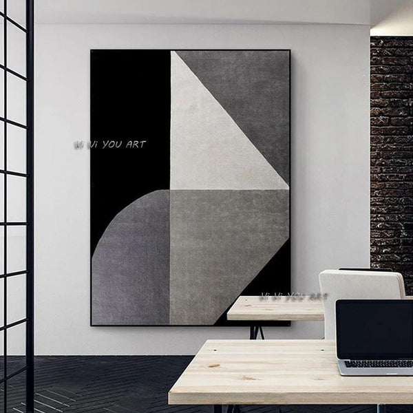 Hand Painted Black and White Abstract Geometric Modern Minimalist Hallway Corridorative Painting