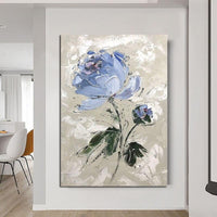 Hand Painted Modern Canvas Art Oil Painting Knife Blue Rose Abstract For Home Hotel Decor Wall Art