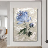 Hand Painted Modern Canvas Art Oil Painting Knife Blue Rose Abstract For Home Hotel Decor Wall Art