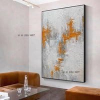 Hand Painted Abstract Orange and White Minimalist Modern On Canvas Decorative For Living