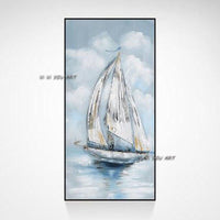 Hand Painted Abstract Wall Sailboat Seascape Minimalist Modern On Canvas Decorative For Living