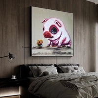 Hand Painted Oil Painting Animal Cute Piglet Abstract On Canvas Painting For Live Room