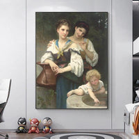 Hand Painted William-Adolphe Bouguereau Classic Family of Three People Abstract Decor