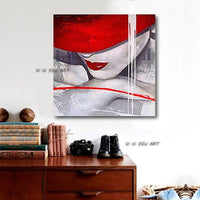 High Quality Artist Hand Painted Abstract Lady Figure on Canvas Sexy Lady with Red Hat for Wall Decor