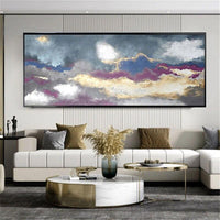 Hand Painted Oil Canvas Painting Modern Abstract Purple Gold Foil Art Painting Decoration