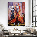 Hand Painted Modern Holiday Dancing skeletons Mexico Day of the Dead Wall Art for