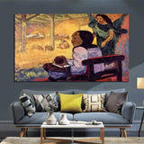 Paul Gauguin Hand Painted Oil Painting A baby born in Tahiti Figure classic Retro Abstracts Aisle Decor