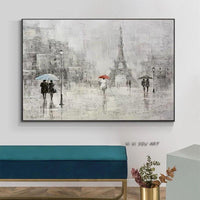 Hand-Painted Character Walking In The Rain Thick Oil Canvas Painting Abstract Art Mural Bedroom Decor