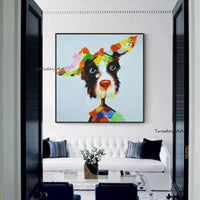 Hand Painted Cartoon Animal Oil Painting on Canvas Abstract Cartoon Dog Canvas Painting for