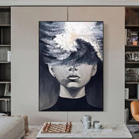 Modern Black White Women Oil Painting Modern Hand Painted Figure Canvas Art Painting Porch