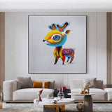 Hand Painted Modern Abstract Cartoon Animal Oil Painting On Canvas Cute Fawn