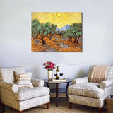 Hand Painted Olive Tree with Yellow Sky and Sun Van Gogh Famous Impressionist Oil Paintings Room Decors