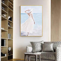 Hand Painted Sexy Woman Beside Sea Modern Oil Painting Girl Canvas Wall Art Artwork