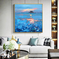 Hand Painted Seascape Sunrise Oil Painting Custom Canvas Wall Painting Hanging Painting Hand Painted