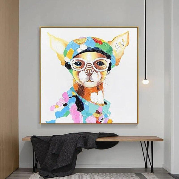 Hand Painted Modern Oil Painting Abstract Cute Colorful Animal Dog Canvas Painting