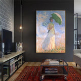 Hand Painted Impressionist Oil Paintings Claude Monet Woman with A Parasol Wall Art Famous Canvas Decor