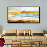 Hand Painted Thick Oil Painting On Canvas Golden Abstract Lake Landscape Wall Art Modern Abstract