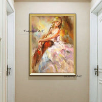 Hand Painted Impression Oil Painting Modern Character Violin Woman Abstract on Canvas