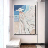 Hand Painted Girl In White Dress With Hood Canvas paintings Decorative Painting