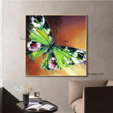 Hand Painted Green Butterfly Paintings Abstract Knife Animal Modern Painting On Canvas Wall Oil Painting