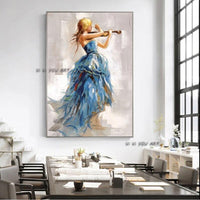 Girl Playing The Violin Canvas Hand Painted and Modern