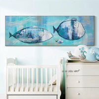 Hand Painted High Quality Two Fishes On Sea Swim on Canvas Purple Painting bedroom home decoration