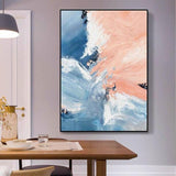 Hand Painted Abstract Oil Painting Minimalist Modern Blue and Pink Painting Canvas Painting