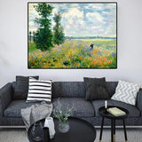 Hand Painted Monet Poppies At Argenteui Landscape Canvas Painting Wall Art