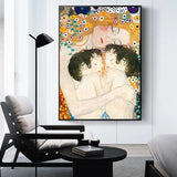 Hand Painted Retro Famous Gustav Klimt Women's Three Stages Oil Paintings Modern Wall Art