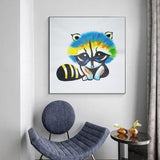 Hand Painted Modern Cartoon Animal Oil Painting on Canvas Abstract Raccoon for Children Room As