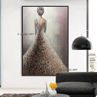 Hand Painted Abstract Art with Beautiful Girl in the wedding dress Canvas picture