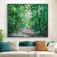 Hand Painted Abstract Wall Art Green Street Landscape Minimalist Modern On Canvas Decorative