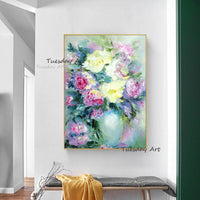 Hand Painted Abstract Art Oil Painting Retro Flowers Roses Canvas Painting Dedroom