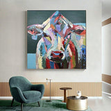 Hand Painted Oil Painting Modern Colorful Cool Cow Animal Abstract Canvas Painting s