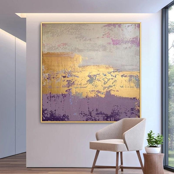 Hand Painted Abstract Oil Painting Modern Minimalist Northern European-Style Square Violet Color Entrance Aisle Decorative Painting