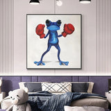 Modern Hand Painted Blue Frog Animal Wall Art Canvas Bedroom Restaurant Interior Decoration