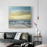 Modern Blue Sea Canvas Oil Painting Hand Painted Decor Painting Abstract