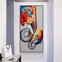 The Family Lovely Wall Art Canvas Hand Painted Modern Abstract Oil Painting Elephant Mother and Baby For Kid Room Mural