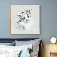 Hand Painted Cute Cat Animal Knife Oil Painting For Children Room Modern Hall Art Murals As