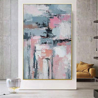Hot Sale Oil Painting Hand Painted Canvas Painting Gray White Pink Texture Abstract Poster Decor