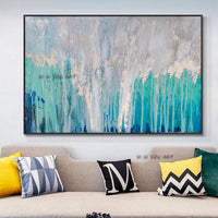 Hand Painted Abstract Blue On Canvas Modern Gold Foils Painting Wall Artwork