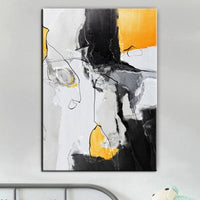 Hand Painted Oil Painting Modern Black White Yellow Line Abstract Canvas Decor