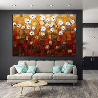 Hand-Painted Oil Painting Modern Wall Art White Cherry Blossom Tree Thick Palette Knife On Canvas