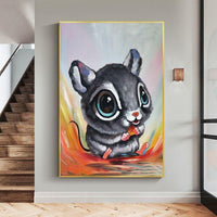 Hand Painted Funny Animal Lovely Hamster Oil Painting on Canvas Painting for Kid Room As